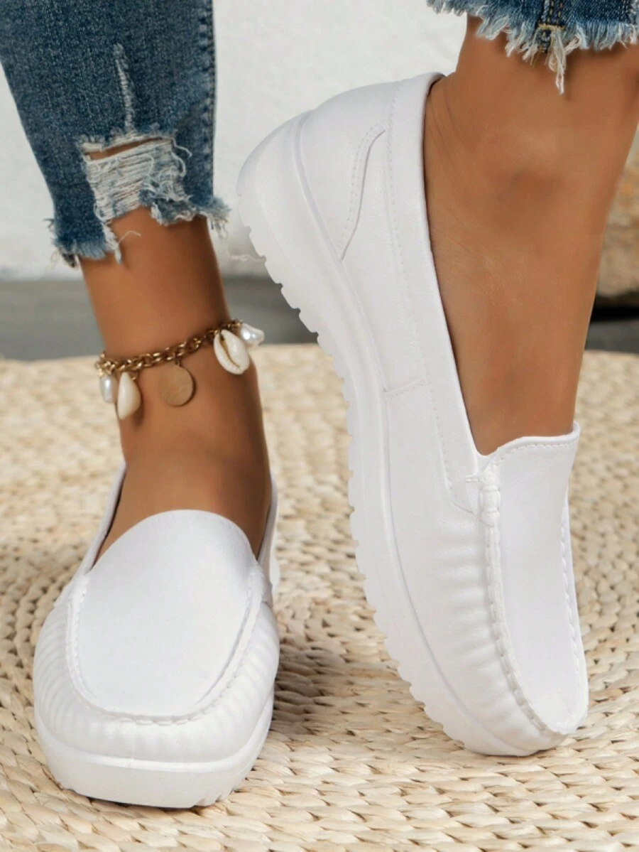 Women's Nurse Shoes, Thick Soft Bottom Flat Non-Slip Work Shoes, Comfortable Breathable All-Match Casual White Shoes For Spring And Summer - White - View 1