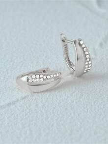 1對 925純銀經典方鑽鋯石與鑽石耳環,18k鍍金精品細緻珠寶,適用於女性日常穿戴,婚禮派對,情人節新娘珠寶。 - 圈形耳環-銀色 - 查看 4