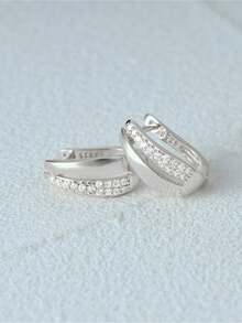 1對 925純銀經典方鑽鋯石與鑽石耳環,18k鍍金精品細緻珠寶,適用於女性日常穿戴,婚禮派對,情人節新娘珠寶。 - 圈形耳環-銀色 - 查看 2