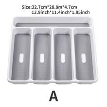 1 Pieza Bandeja Organizadora De Cubiertos De Plástico Para Cocina, Comedor, Separador Para Gabinete Para Almacenamiento De Utensilios De Cocina - Gris - Ver 5