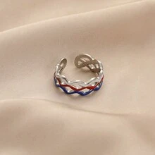 Dellgoo 1顆簡約復古不鏽鋼可調節開口圓形太陽形狀油滴圖案戒指女款,金色 - 銀色 - 查看 3