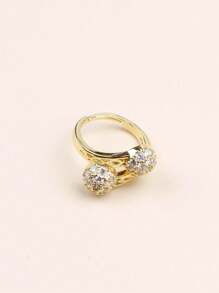 1 件 18k 鍍金雙球鑽石鑲嵌可調節女式時尚戒指,適合新娘/婚禮/訂婚/女朋友/媽媽/閨蜜禮物 - 金色 - 查看 2