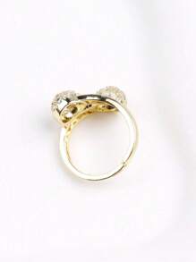 1 件 18k 鍍金雙球鑽石鑲嵌可調節女式時尚戒指,適合新娘/婚禮/訂婚/女朋友/媽媽/閨蜜禮物 - 金色 - 查看 4