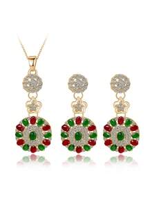 3pcs/Set Women'S Vintage Style Colorful Teardrop Crystal Pendant Necklace And Earrings Set Suitable For Evening Party Gathering - Multicolor - View 5