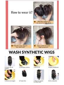 Messy Bun Hair Piece Claw Clip In Hair Buns Hair Piece For Women Straight Short High Ponytail Extension Tousled Updo Faux Hair Bun Scrunchies For Girls (Stylish And Simple) - Beige - View 9