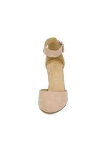 Women High Heel Closed Toe Chunky Prom Wedding Pumps Shoes - 杏色 - 查看 6