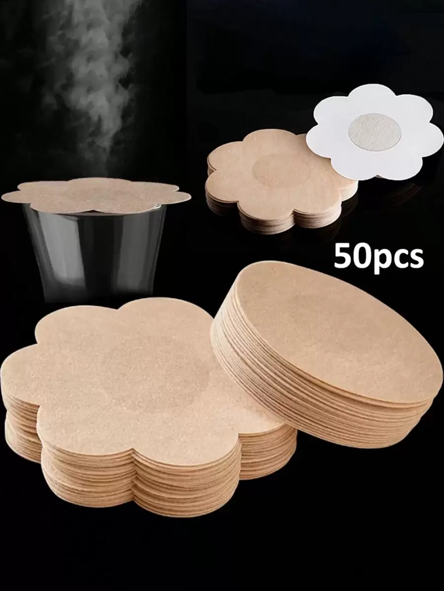 10(5 pares)~200 PIEZAS(100 pares) Cinta adhesiva invisible para pezones, almohadilla desechable para pezones, tapas de pezones de tela no tejida, pegatinas para el pecho - Flor - Ver 1