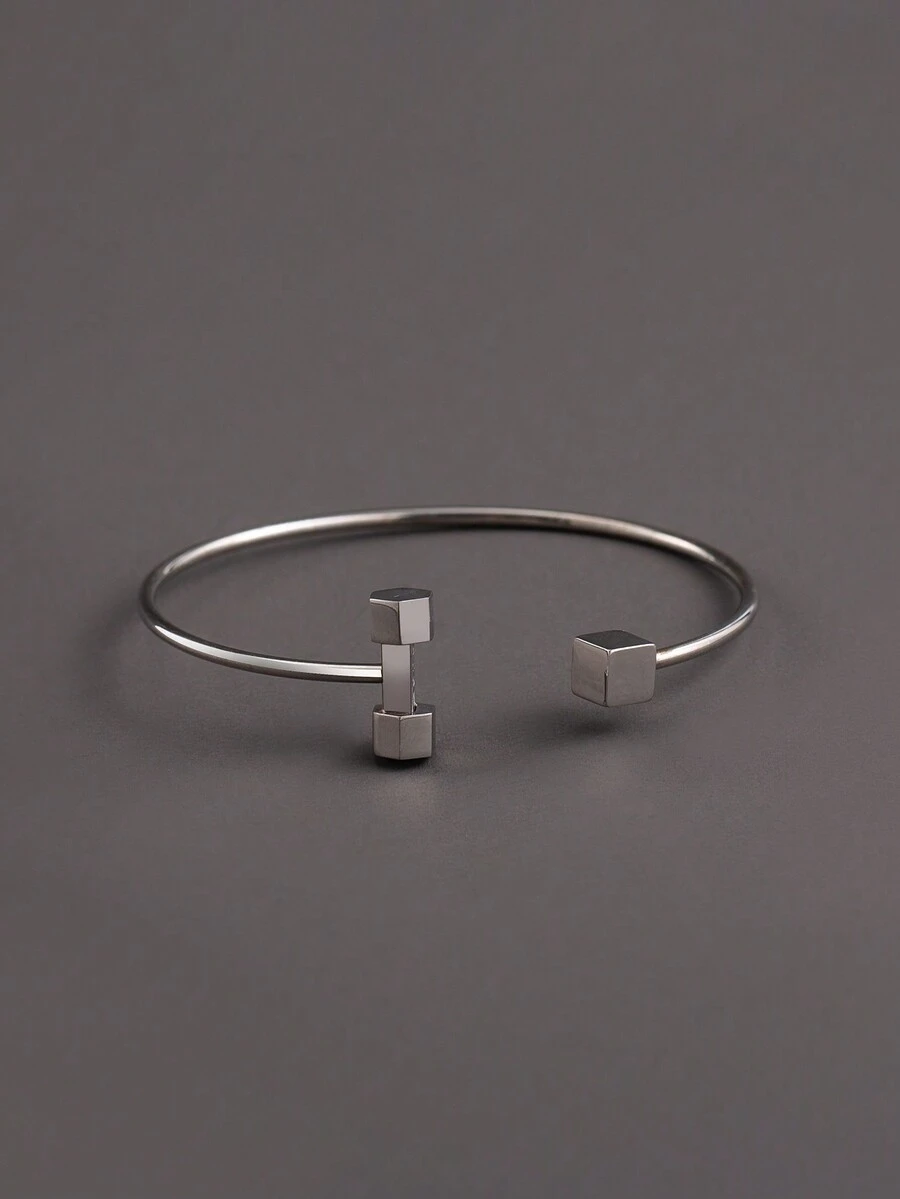 1 件創意個人化運動不鏽鋼 18k 鍍金啞鈴形袖口手鐲適合男士和女士派對配件 - 款式1 - 查看 1