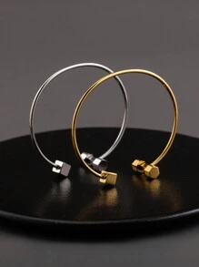 1 件創意個人化運動不鏽鋼 18k 鍍金啞鈴形袖口手鐲適合男士和女士派對配件 - 款式1 - 查看 3