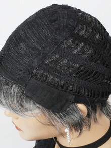 8英吋混黑灰白短髮前劉海女用日常假髮 - 彩色 - 查看 6