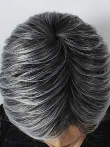 8英吋混黑灰白短髮前劉海女用日常假髮 - 彩色 - 查看 5