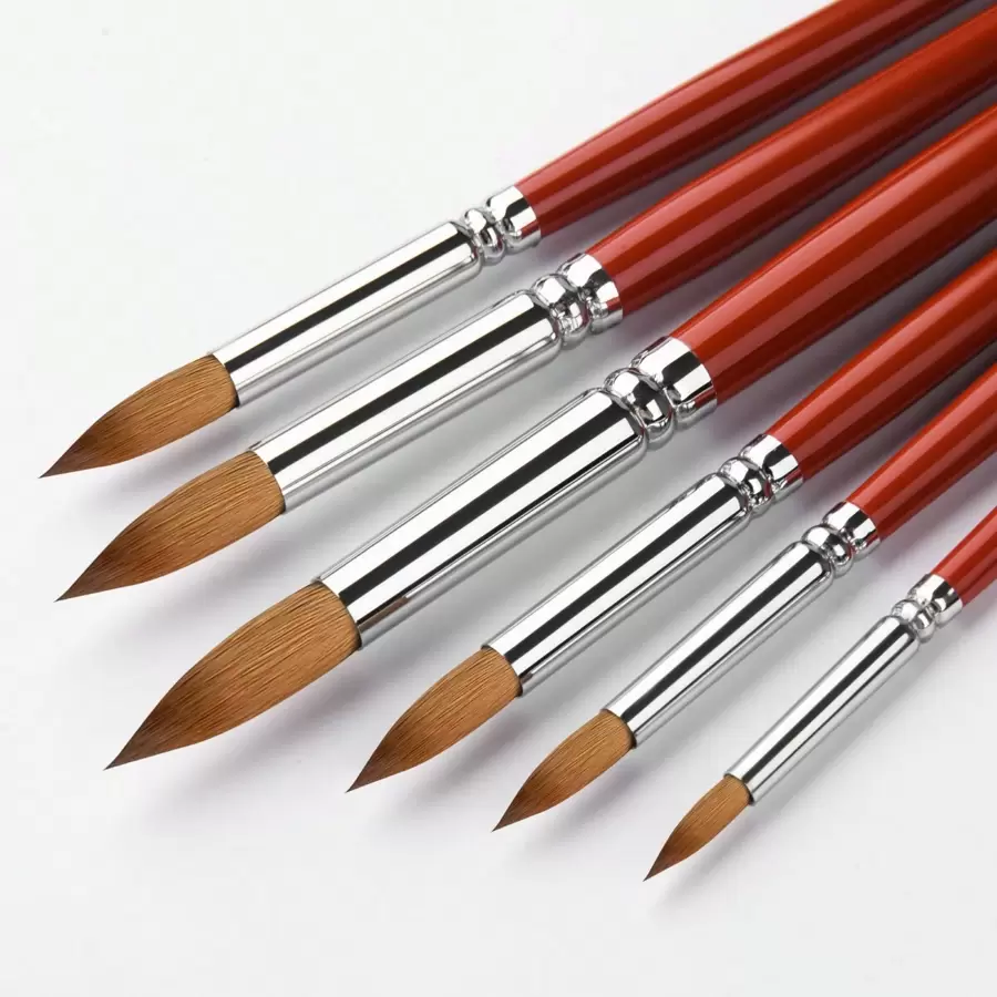 6PCS Kolinsky Sable Brushes Watercolor Paint Brushes Golden Maple Round Paint Brush For Artists,Adults - Red - View 1