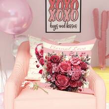 4入組/套 快樂情人節紅色花卉抱枕套,情人節抱枕套,絲絨裝飾靠墊套45*45公分/18*18英吋,適用於情人節聚會客廳臥室沙發床裝飾禮物 - 紅色 - 查看 5