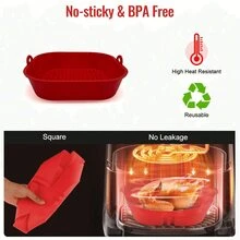 1入組空氣炸鍋矽膠盆,8.5英寸空氣炸鍋籃,配件,可重複使用的空氣炸鍋墊,可替代牛油紙,無需清洗空氣炸鍋（紅色） - 紅色 - 查看 3