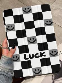 格紋微笑英文三折新款彩繪保護套附筆筒360度旋轉保護套三折支架11吋適用蘋果ipad - 彩色 - 查看 1