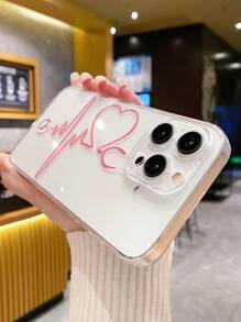 Expressive Clear Phone Case - Red Heart And ECG Lines For A Touch Of Romance, Compatible With IPhone And Galaxy Smartphones