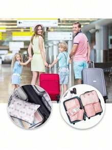 7 件行李收纳袋，手提行李旅行袋收纳袋，旅行必备配件，旅行背包旅行包行李箱旅行装备，返校搬家袋收纳袋，返校用品 - 粉色 - 查看 4