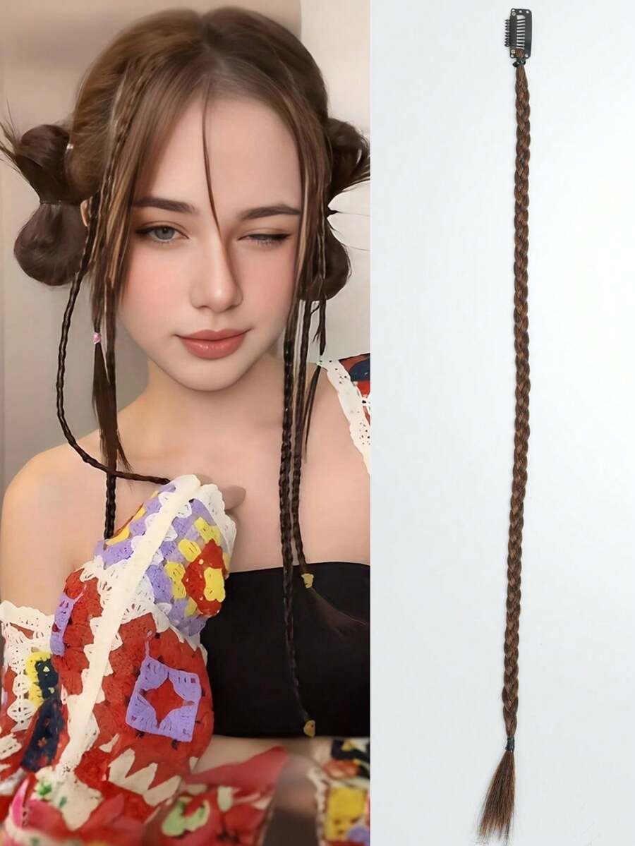 20吋拳擊辮女孩時尚髮型假髮,女士扭轉辮無痕隱形bb夾拳擊辮 - 棕色 - 查看 1