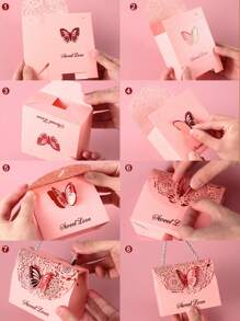 5 件裝蝴蝶設計鏤空迷你附把手禮品盒 - 彩色 - 查看 4