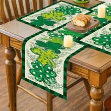 1 件/4 件 78.7 * 12.5 英寸/16.5 * 12.6 英寸，矩形涤纶桌旗餐垫，绿色三叶草桌旗餐垫，绿色格子边框桌旗餐垫，圣帕特里克节桌旗餐垫，适用于餐桌装饰、家庭聚会装饰、节日装饰、派对装饰、送给家人和朋友的礼物、派对赠品 - 綠色 - 查看 7