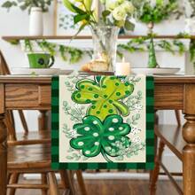 1 件/4 件 78.7 * 12.5 英寸/16.5 * 12.6 英寸，矩形涤纶桌旗餐垫，绿色三叶草桌旗餐垫，绿色格子边框桌旗餐垫，圣帕特里克节桌旗餐垫，适用于餐桌装饰、家庭聚会装饰、节日装饰、派对装饰、送给家人和朋友的礼物、派对赠品 - 綠色 - 查看 1