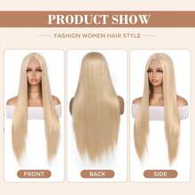 Blonde 613 4x1 Lace Part Middle Part Long Straight  Synthetic Chemical Fiber Wig High Density Suitable For 's Cheap Top Quality Silky Daily Wear On Holidays Christmas Natural Looking Stylish Wigs - Gold - View 3