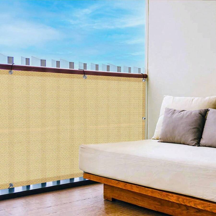 1pc LOVE STORY Balcony Privacy Screen 3'X10'/ 3'X16' Deck Shield Screen Fence Cover (HDPE),UV Protection And Weather-Resistant,Windscreen Cover Fabric Shade Netting Mesh Cloth For Deck, Patio, Backyard, Outdoor Pool, Porch, Railing, Decor - Khaki - View 1