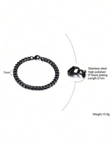 1pc Simple Black Woven Bracelet, 21cm Length, Men's Casual - Black - View 8