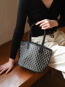 黑色時尚簡約經典復古皮革菱格紋手提包休閒女士手提包肩背包精美pu材料適合派對、工作、旅行、學校、購物、禮品等場合 - 彩色 - 查看 8