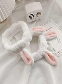 1pc Rabbit Ears Elastic Bath Headband,Cute White Facial Makeup Headband For Women Girls - White - View 5