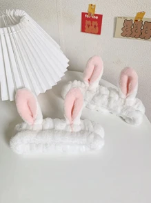 1pc Rabbit Ears Elastic Bath Headband,Cute White Facial Makeup Headband For Women Girls - White - View 7