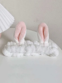 1pc Rabbit Ears Elastic Bath Headband,Cute White Facial Makeup Headband For Women Girls - White - View 6
