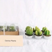6入組仙人掌茶蠟燭,手工製作精緻琥珀仙人掌燭,適合派對婚禮水療家居裝飾禮物,款式為仙人掌茶燭,精緻多肉茶燭,適合家居裝飾、新年禮物、新居開幕禮物、聖誕節、情人節裝飾 - 綠色 - 查看 3