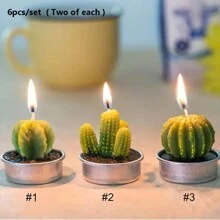 6入組仙人掌茶蠟燭,手工製作精緻琥珀仙人掌燭,適合派對婚禮水療家居裝飾禮物,款式為仙人掌茶燭,精緻多肉茶燭,適合家居裝飾、新年禮物、新居開幕禮物、聖誕節、情人節裝飾 - 綠色 - 查看 2