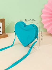 1個女孩實色心形pvc包,拉鍊封,適合戶外使用 - 藍色 - 查看 5