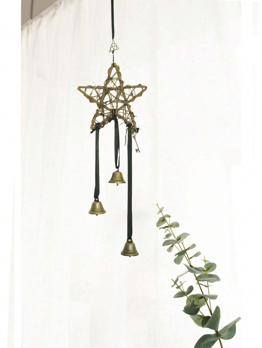 1入鈴鐺風鈴門掛勾,五角星裝飾,適用於傢俱、院子、花園和家居裝飾 - 彩色 - 查看 1