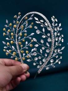 1pc Luxury Diamond Bridal Headband, Wedding Hair Accessory Valentine's Day Accessories - Silver - View 7