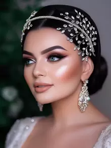 1pc Luxury Diamond Bridal Headband, Wedding Hair Accessory Valentine's Day Accessories - Silver - View 5