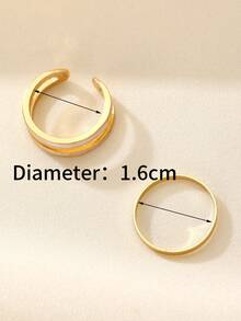 2入組簡約時尚開放式圓形幾何戒指,適合女性日常佩戴 - 金黃色 - 查看 5