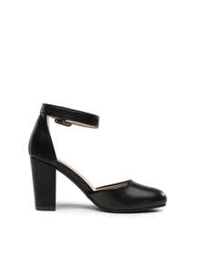 Women Heel Closed Toe Chunky High Heel Ankle Strap Wedding Party Comfortable Prom Pumps Shoes - PU ĐEN - Xem 8