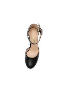Women Heel Closed Toe Chunky High Heel Ankle Strap Wedding Party Comfortable Prom Pumps Shoes - PU ĐEN - Xem 7