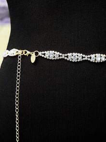 1入優雅的橢圓形鑽石腰鏈飾品,適用於女性派對和假日裝扮 - 金色 - 查看 1