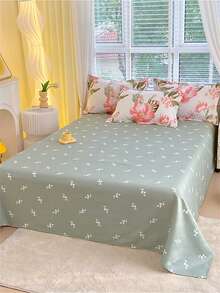 4pcs Floral Pattern Bedding Set, Including 1 Duvet Cover, 1 Flat Sheet, And 2 Pillowcases, Not Including Pillow Core, Modern Bedroom Linens - Multicolor - View 3