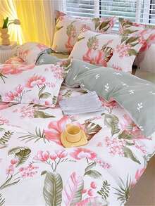 4pcs Floral Pattern Bedding Set, Including 1 Duvet Cover, 1 Flat Sheet, And 2 Pillowcases, Not Including Pillow Core, Modern Bedroom Linens - Multicolor - View 8