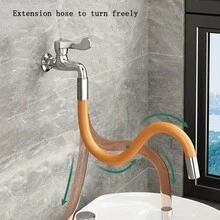 1pc Extended Universal Hose Connecting The Faucet, Anti-Splash Directional Water Pipe, Stainless Steel Universal Soft Pump, Another Distribution Of 1 Faucet Universal Interface, Household Water Accessories - Orange - View 3