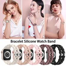 Unbeinst 1 件双排扣弹性硅胶表带，女式防水运动表带，可调节金属扣，兼容 Apple Watch 表带，尺寸 38 毫米 40 毫米 41 毫米 42 毫米 44 毫米 45 毫米 49 毫米，兼容 Apple Watch Series Ultra/Se/9/8/7/6/5/4/3/2/1 - 黑色 - 查看 4