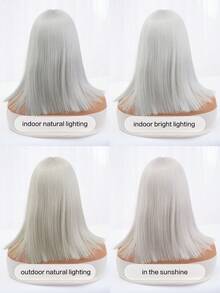 1-Piece Synthetic Heat-Resistant Wig In Silver-White Color With Princess Cut Short Hair And Bangs,16 Inches Long, Fully Machine-Woven, Natural And Realistic Short Straight Wig. - Silver - View 10