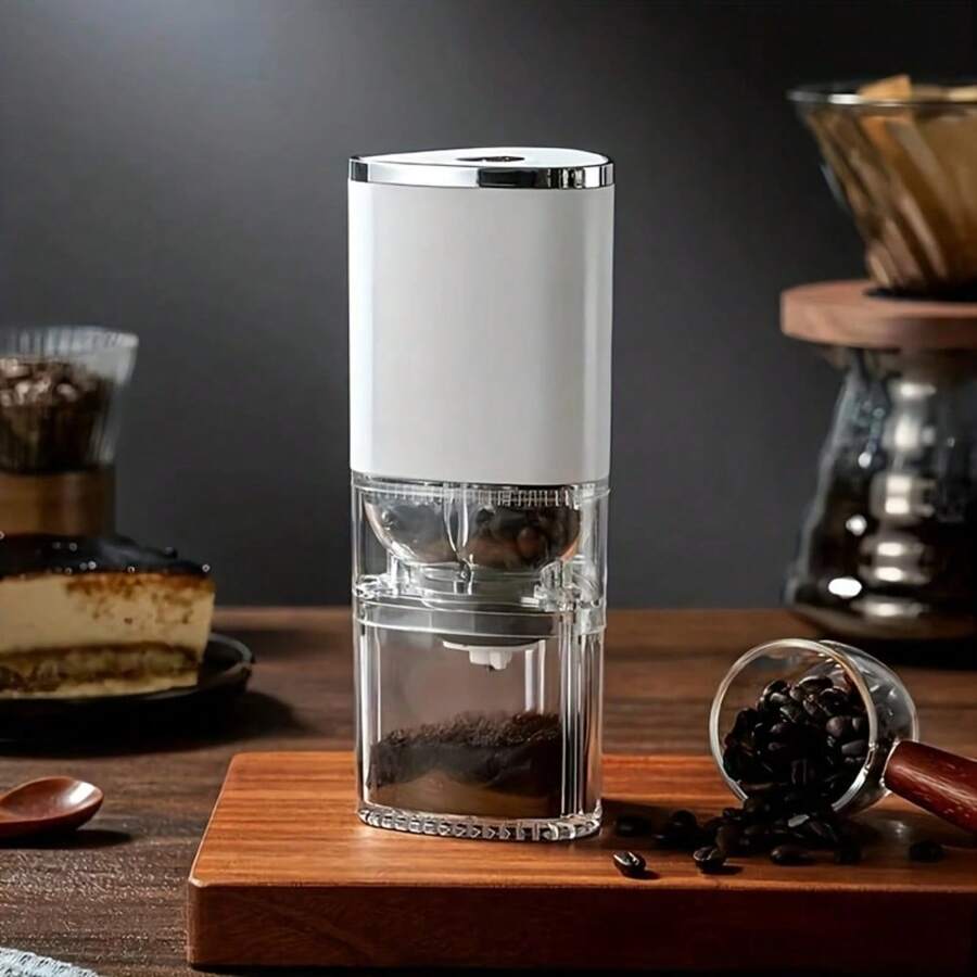 Máquina De Café Con Grosor Ajustable, Molinillo De Café Eléctrico Italiano Portátil Totalmente Automático Para Uso Doméstico, Mini Molinillo De Café Pequeño - Blanco - Ver 1