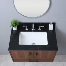 Montary Bathroom Vanity Top With Undermounted Large Ceramic Sink & Backsplash, Sintered Stone Artificial Marble Vanity Sink Tops Black Gold - 31"x 22"-3 lỗ - Xem 2