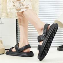 厚底女夏季半拖鞋舒適居家戶外海邊沙灘涼鞋 - 黑色 - 查看 3